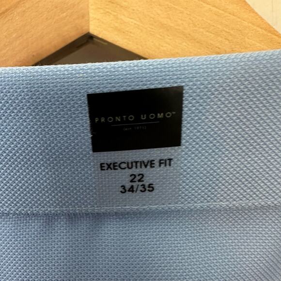 Pronto Uomo Executive Fit Dress Shirt Mens 22 34/35 Non Iron Button‎ Up Blue - Picture 7 of 8